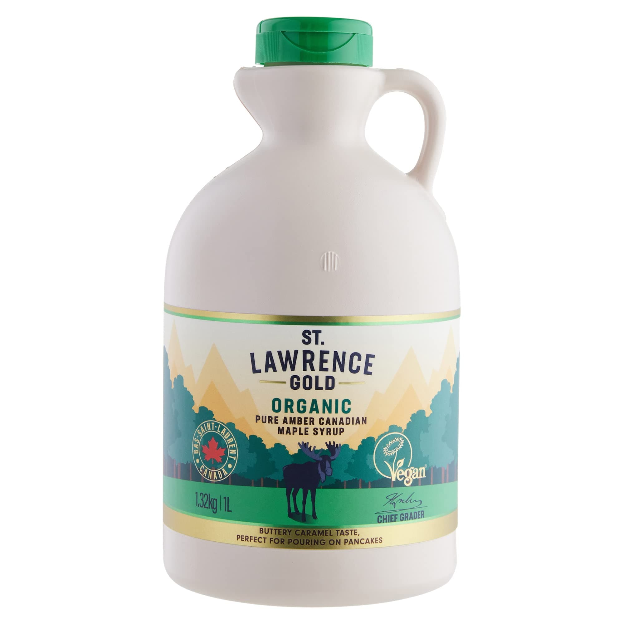 St Lawrence Gold Organic Maple Syrup 1L - 100% Pure Canadian Amber Maple Syrup - Rich, Caramel Butter Taste for Pancakes, Waffles, Cooking and Glazing - Gluten Free, Vegan