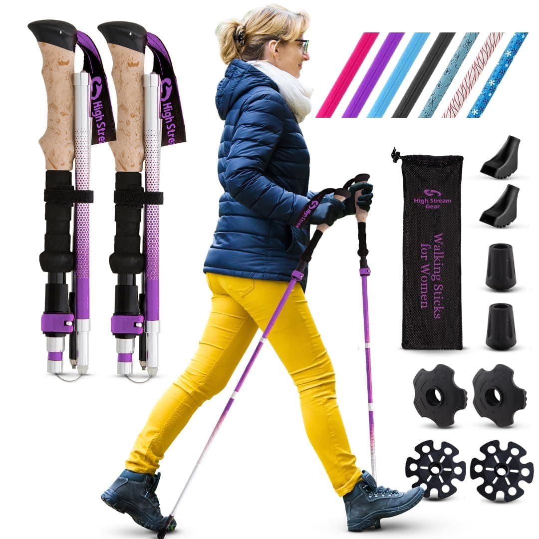 Walking Sticks for Men & Women - 14.5" Foldable Hiking Poles for Backpacking, Exercising and Traveling, Set of 2 Aluminum Nordic Collapsible Trekking Poles