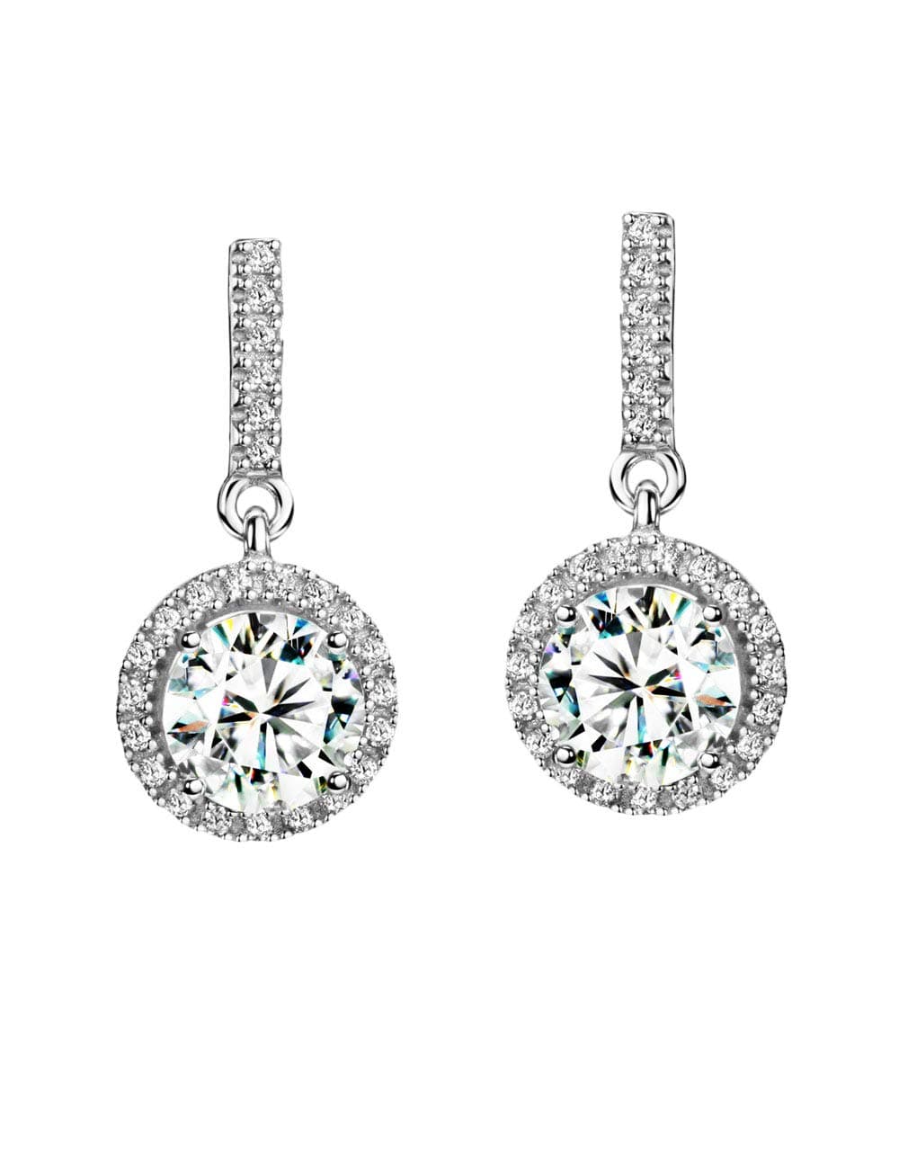 Michooyel S925 Brilliant Round Halo Diamond Bridal-style Drop Earrings Cathedral Cubic Zirconia Dangle Earrings Sterling Silver For Women, Gemstone, Cubic Zirconia