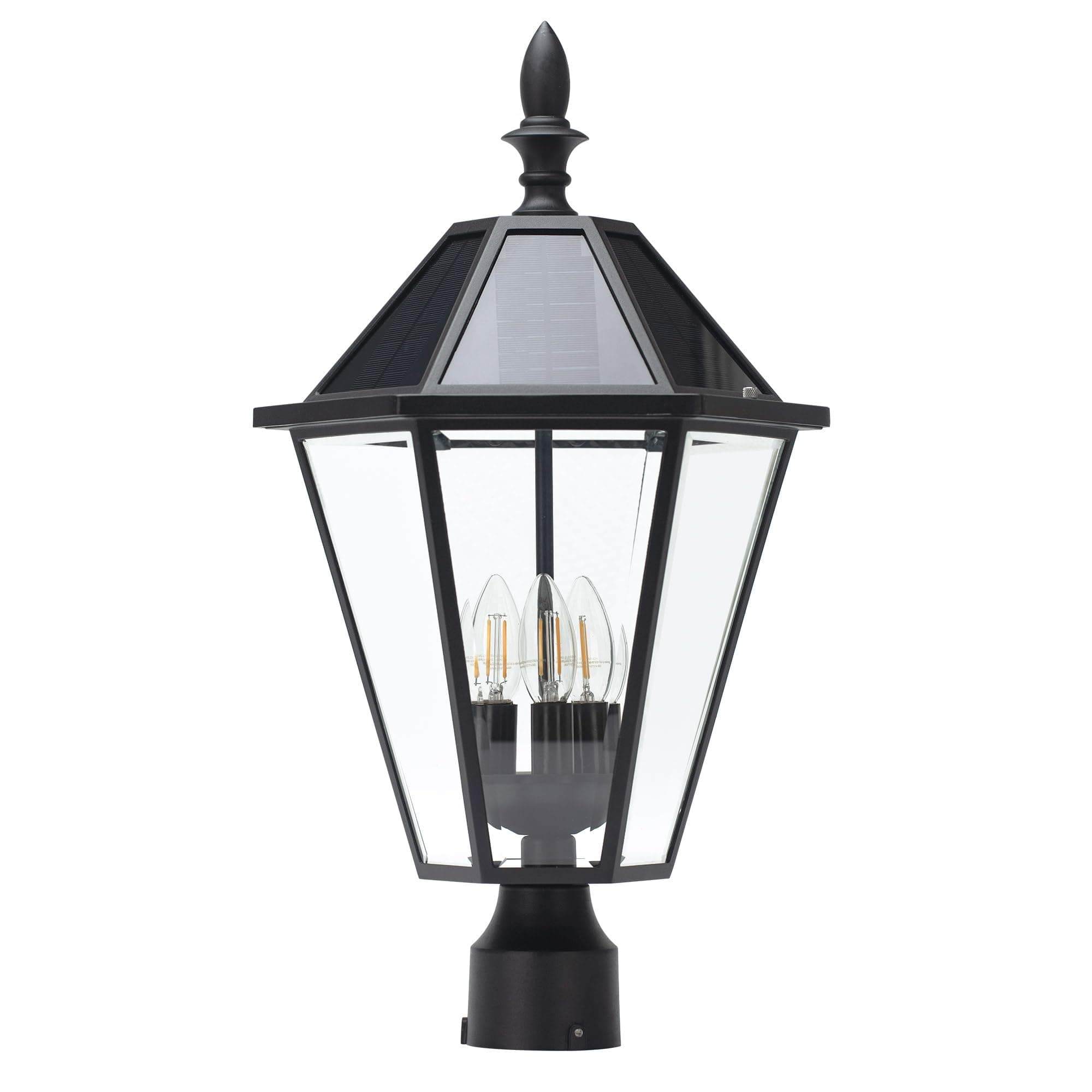 LUTEC 12513LE4-SL-Head LED Post Solar Light Outdoor, Dusk to Dawn Vintage Street Lights for Lawn Patio Yard Pathway Garden Mount (Base Not Included)