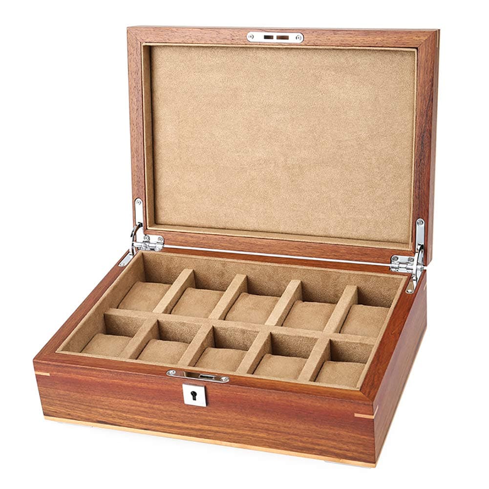 LOKKG Solid wood watch box, Watch Jewellery Display Storage Box, Mens Watch Organizer (10 Grids)