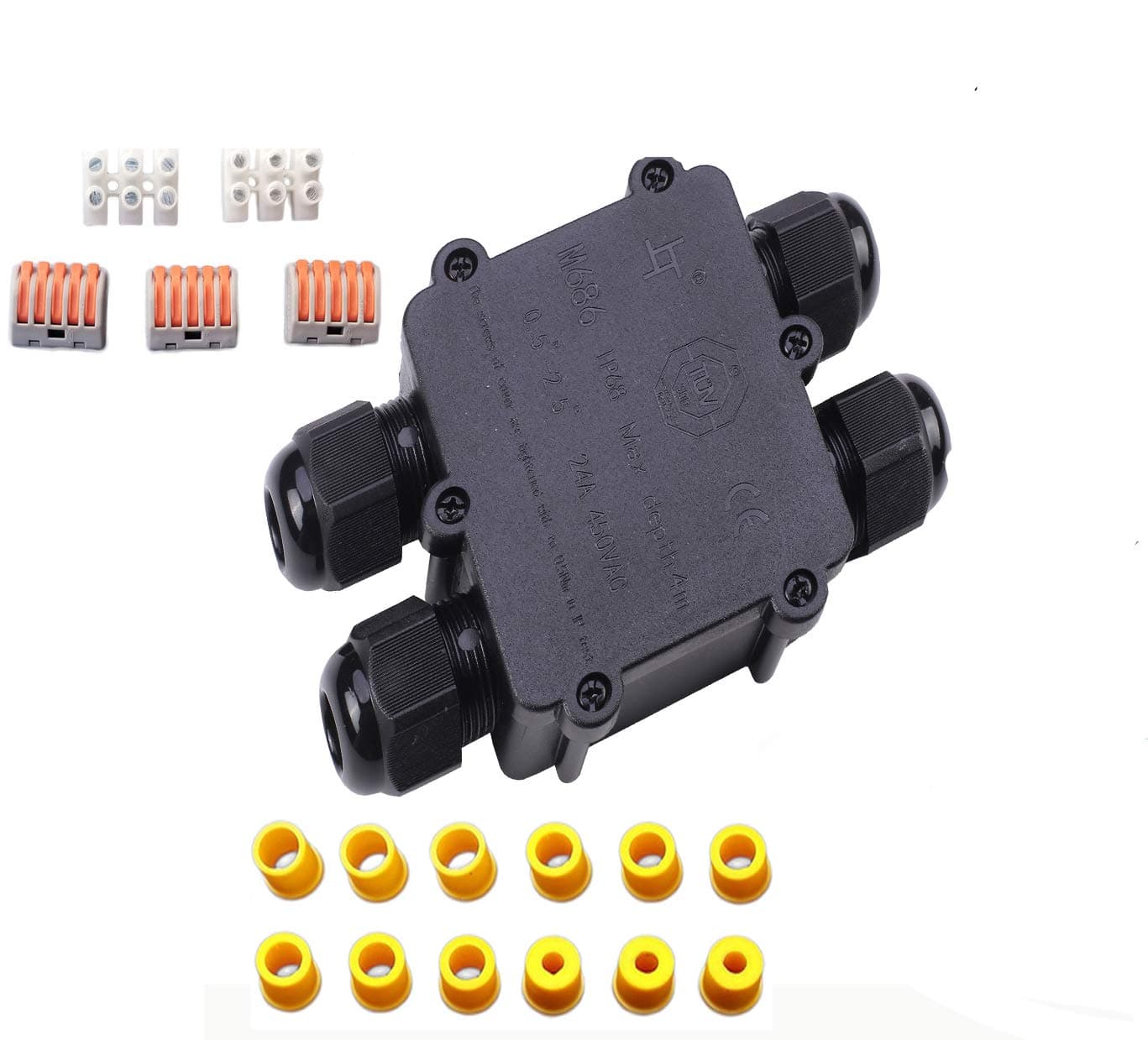 Sucre Auxiliary ® 24A 450V 4 Way H Shape Electrical Cable Wire Connector Junction Box IP68 Waterproof 4-14mm cable diameter