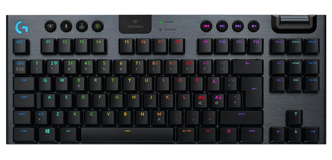Logitech G915 LIGHTSPEED TKL Tenkeyless Wireless Mechanical Gaming Keyboard with low profile GL-Clicky key switches, LIGHTSYNC RGB, Ultra thin design, 40+ hours battery life, QWERTY UK Layout - Black
