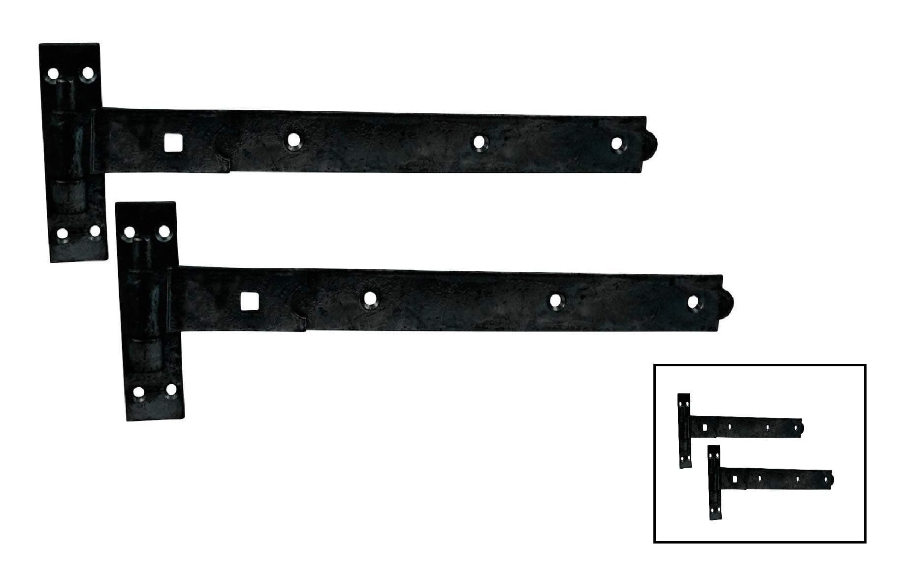 Gate Hinges Straight 400mm 16" 2 Black Heavy Duty Hook and Band Hinges