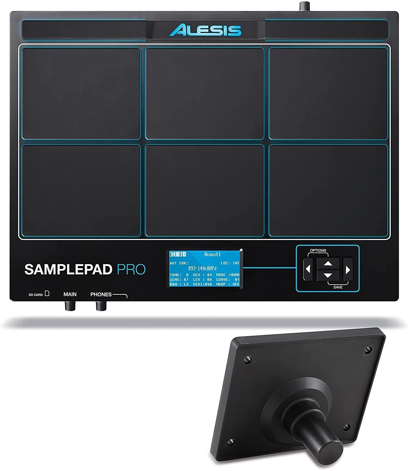Alesis Sample Pad Pro + Module Mount - Percussion and Sample-Triggering Instrument With Dual Zone Rubber Pads and Mounting Plate for Any Drum Hardware