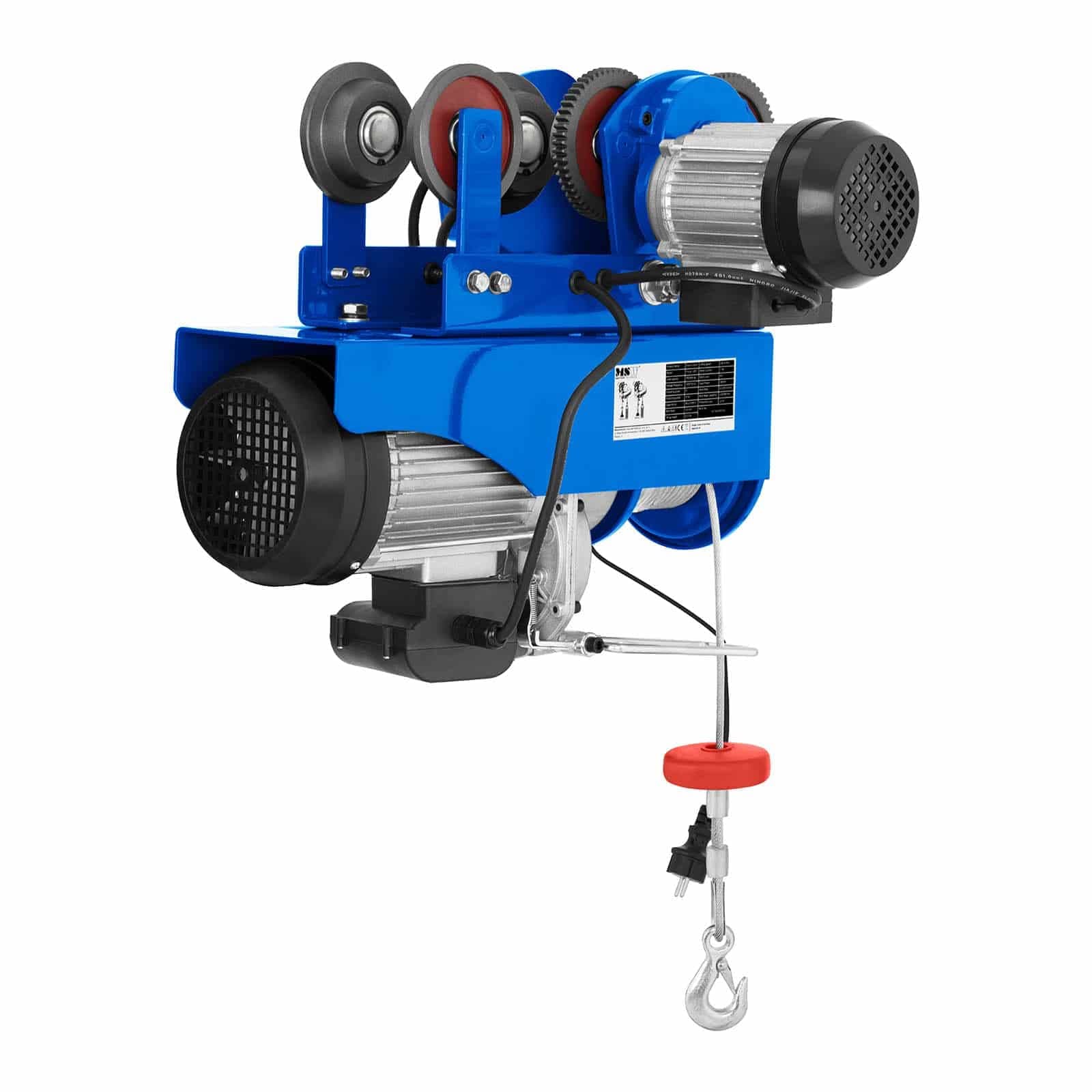 MSW Electric Hoist Winch Crane Trolley PROCAT 1200 (Lifting Capacity of up to 2182.5 lbs (990kg), 230V / 7.8 amperes, 1800 watts, Strain Relief)