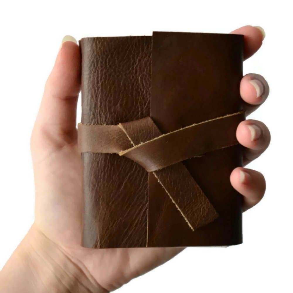 Personalized Leather Sketchbook Mini Notebook with Blank Pages, Travel Journal, Mini Leather Journal Pocket Notebook, Chocolate Brown Leather Book Personalized with one Initial (optional) 3x4