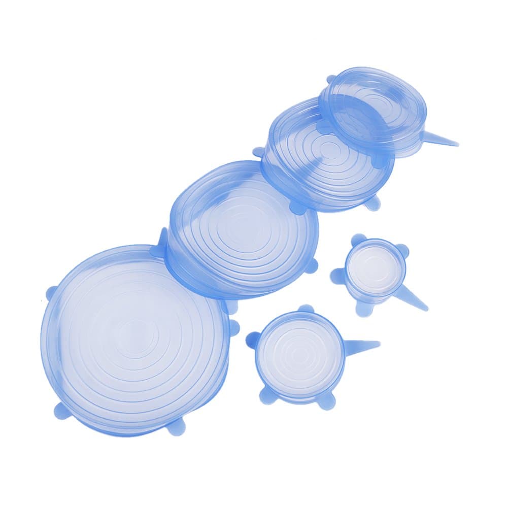 Silicone Stretch Lids Set of 6 Piece Multi Size Reusable Silicone Covers for Cups Bowls Mugs etc Stretch to Fit (Blue)