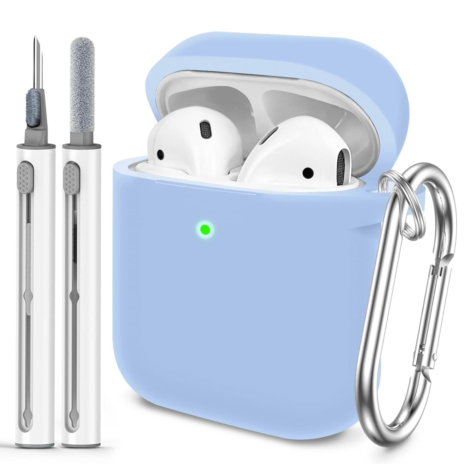 for AirPods 1/2 Case Cover, Come with Cleaner Kit, Soft Silicone Protective Cover with Buckle, Compatible with AirPods 2nd 1st Generation Charging Case, Front LED Visible, Sky Blue