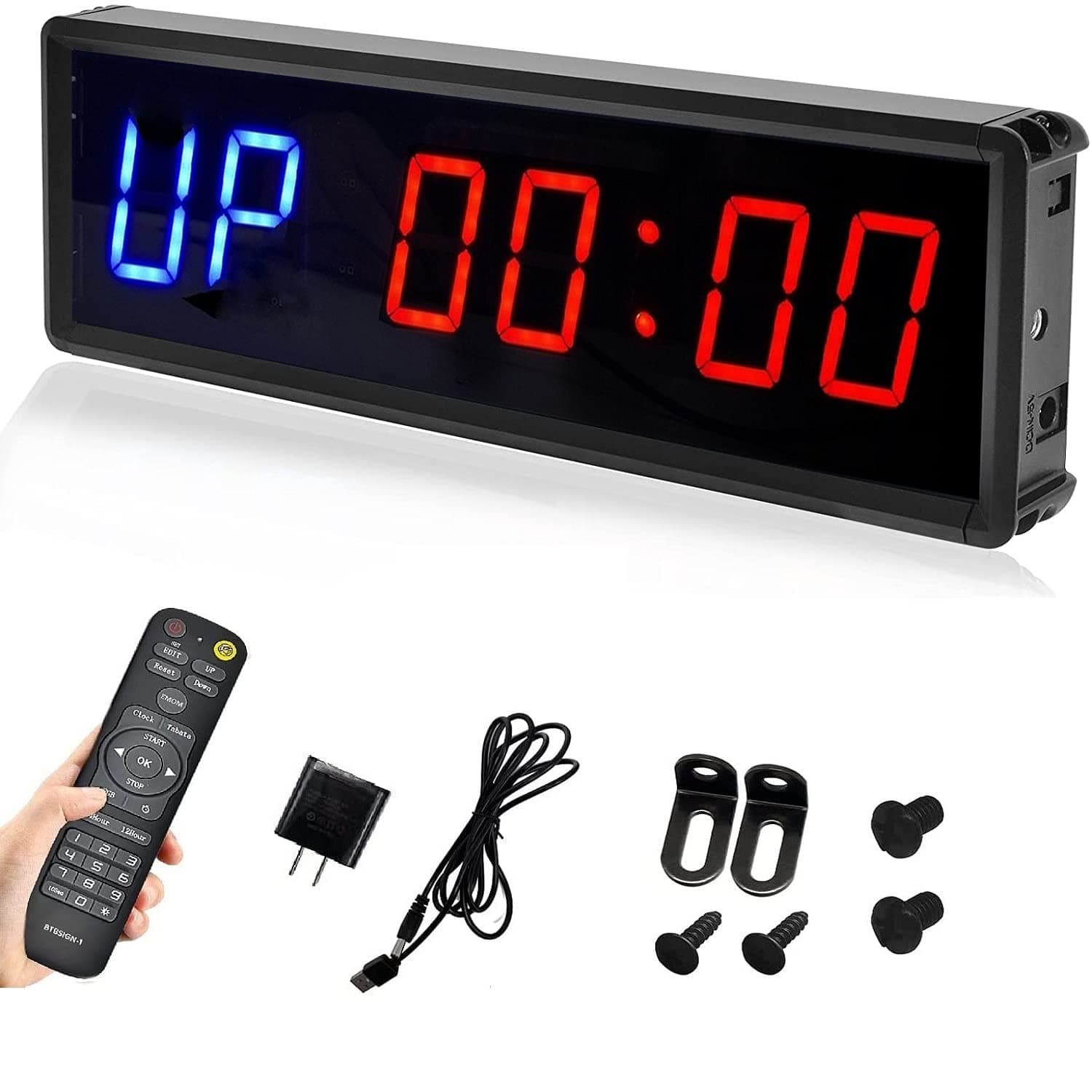LED Interval Timer Count Down/Up Clock Stopwatch with Remote for Home Gym Fitness 1.5' Blue and Red