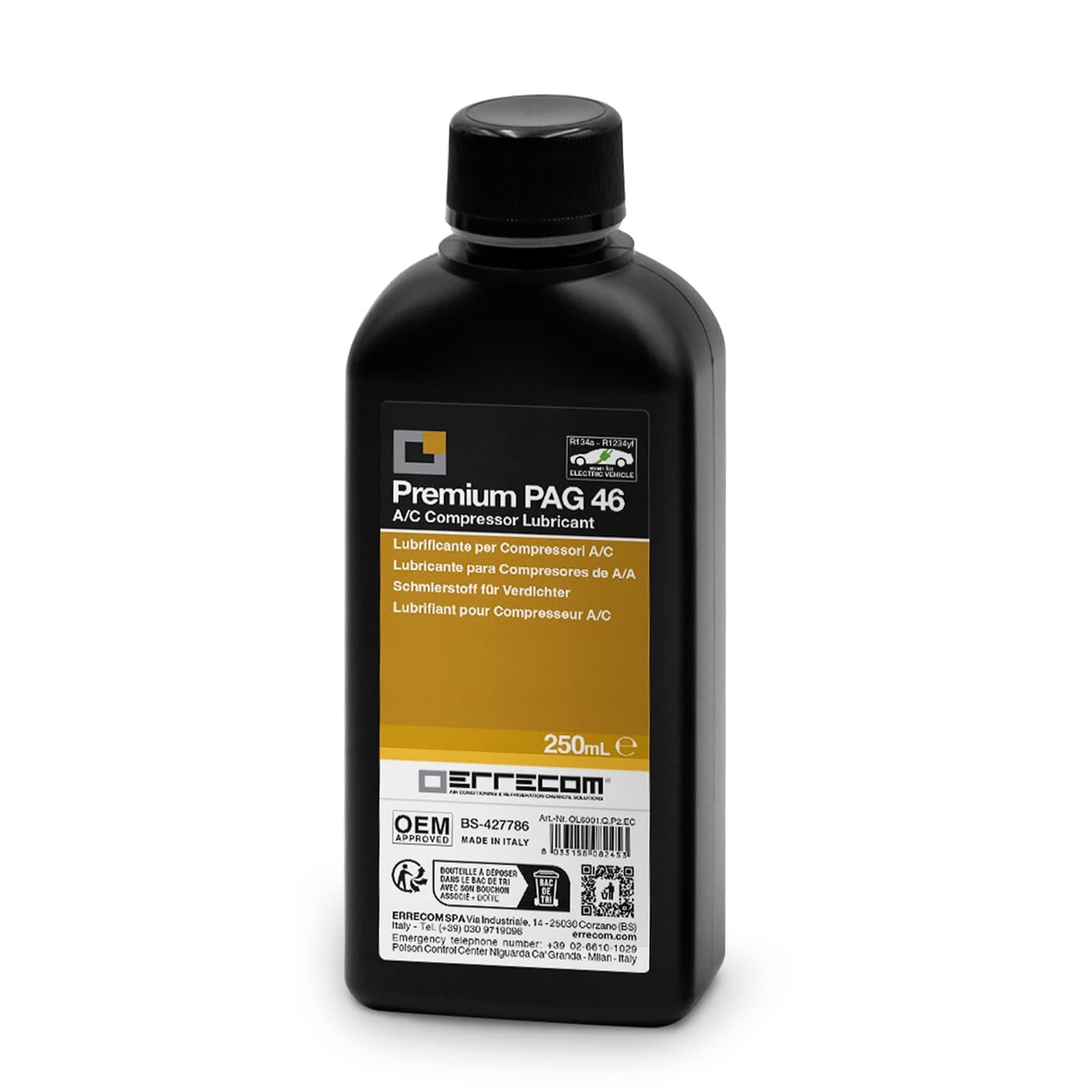 PAG 46-250 mL, Vehicle A/C Compressor Oil, compatible also with Electric Compressors, suitable for R134a and R1234yf refrigerant gases