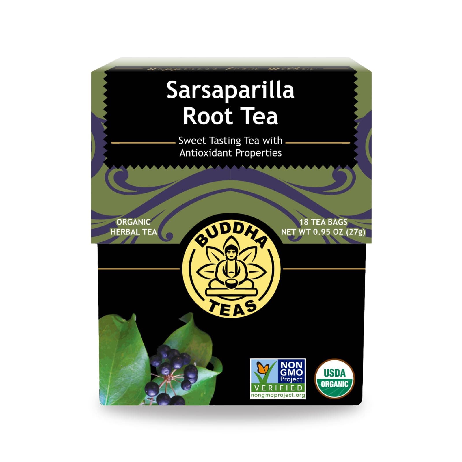 Organic Sarsaparilla Root Tea - Kosher, Caffeine-Free, GMO-Free - 18 Bleach-Free Tea Bags
