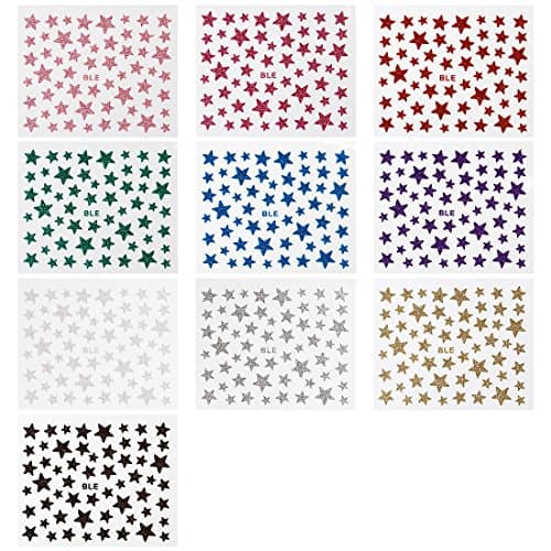 BMC Large Mega Star Themed Glitter Nail Art Stickers - 10 Sheet Multicolor Set
