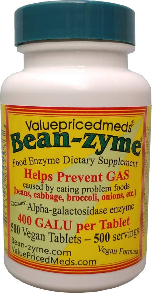 Bean-Zyme Gas Relief for Adults Extra Strength (500 ct) is 400 GAUL per Tablet Alpha Galactosidase, Vegan, Cost Less, Digestive Enzyme Dietary Supplement Natural Food Enzyme
