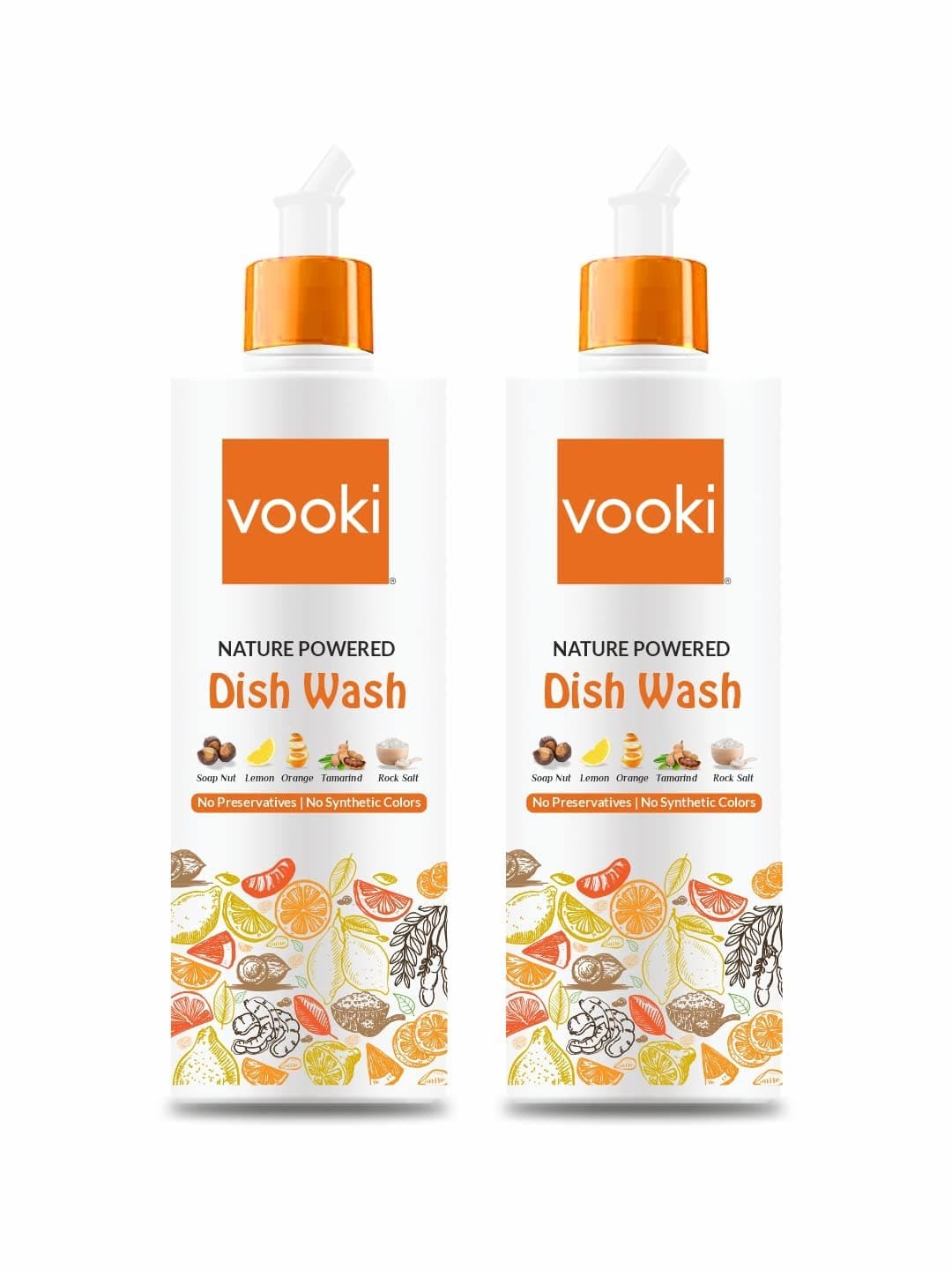 Vooki Nature Powered Natural Dishwash Liquid Gel, No Preservatives, No Synthetic Colors - 1 Ltr (500-Ml,Each,Pack of 2)