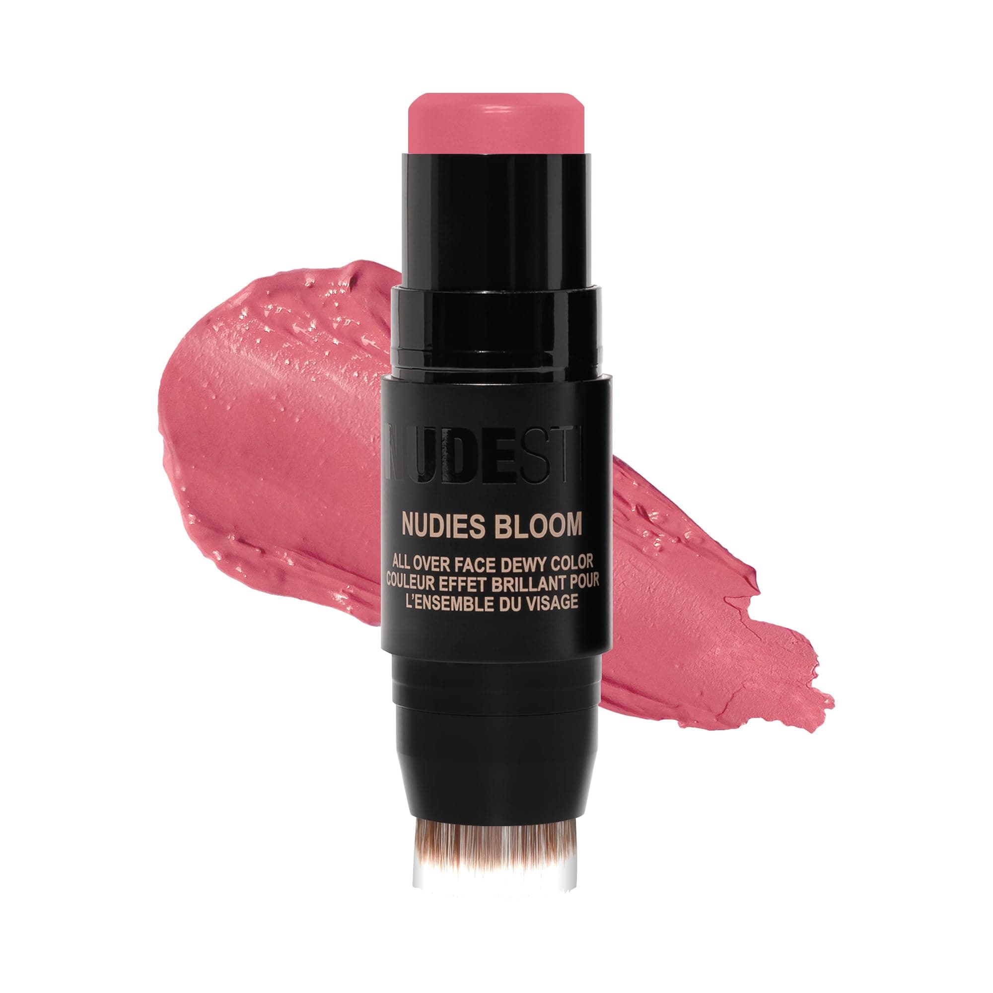 Nudies Bloom All Over Dewy Color – 3-in-1 Cream Blush Stick for Cheeks, Eyes & Lips with Built-In Brush | Sheer, Glossy Finish | Vegan, Long-Wear, Multi-Use Makeup