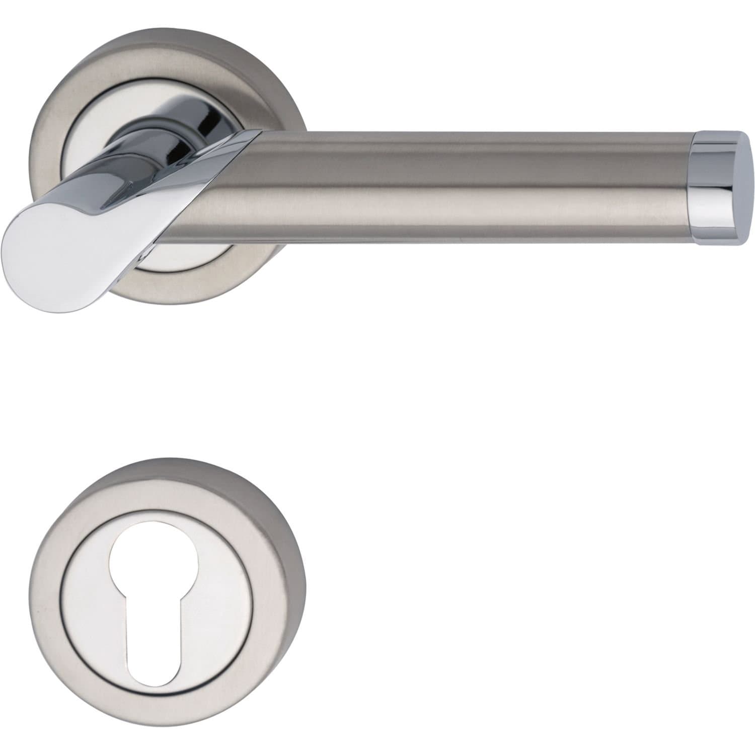 MARCHESI Door Handle Set with Rosette PZ Cylinder, Chrome Plated Brass/Stainless Steel 1900.16A.219.M