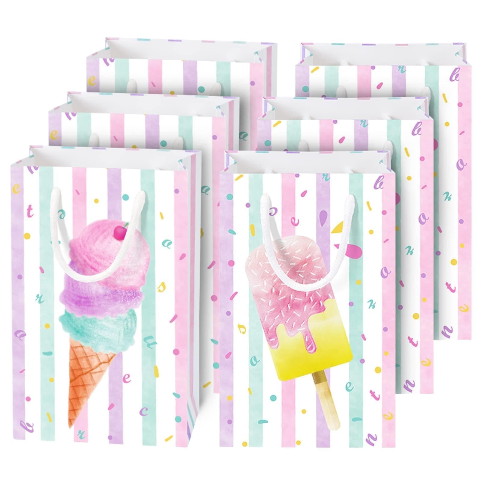 WERNNSAI 16 PCS Ice Cream Party Favors Bags - Sweet Ice Cream Birthday Party Decoration Gift Bags for Girls Kids Birthday Supplies Goodie Bags with Handles for Baby Shower Wedding Supply
