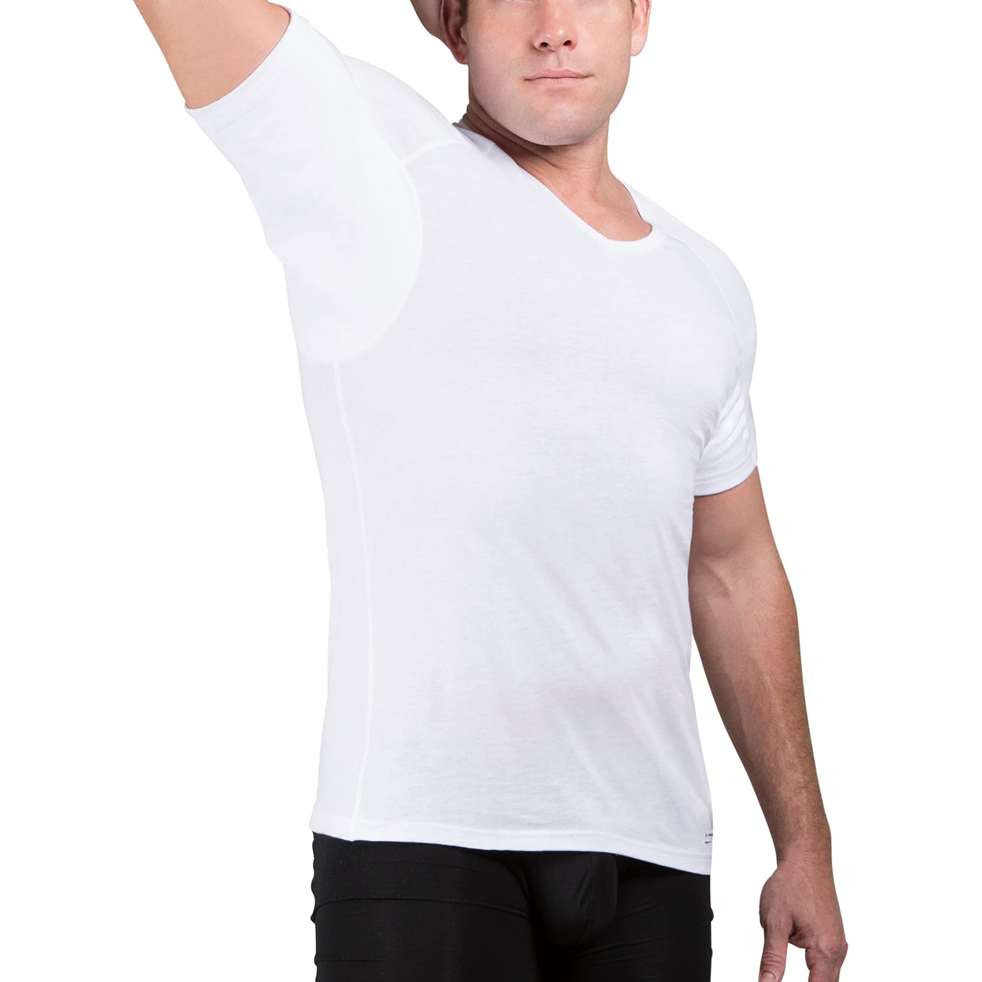 Sweatproof Undershirt for Men | V-Neck Cotton | Classic Fit T Shirt with Sweat Pads | Odor Resistant | Blocks Sweat