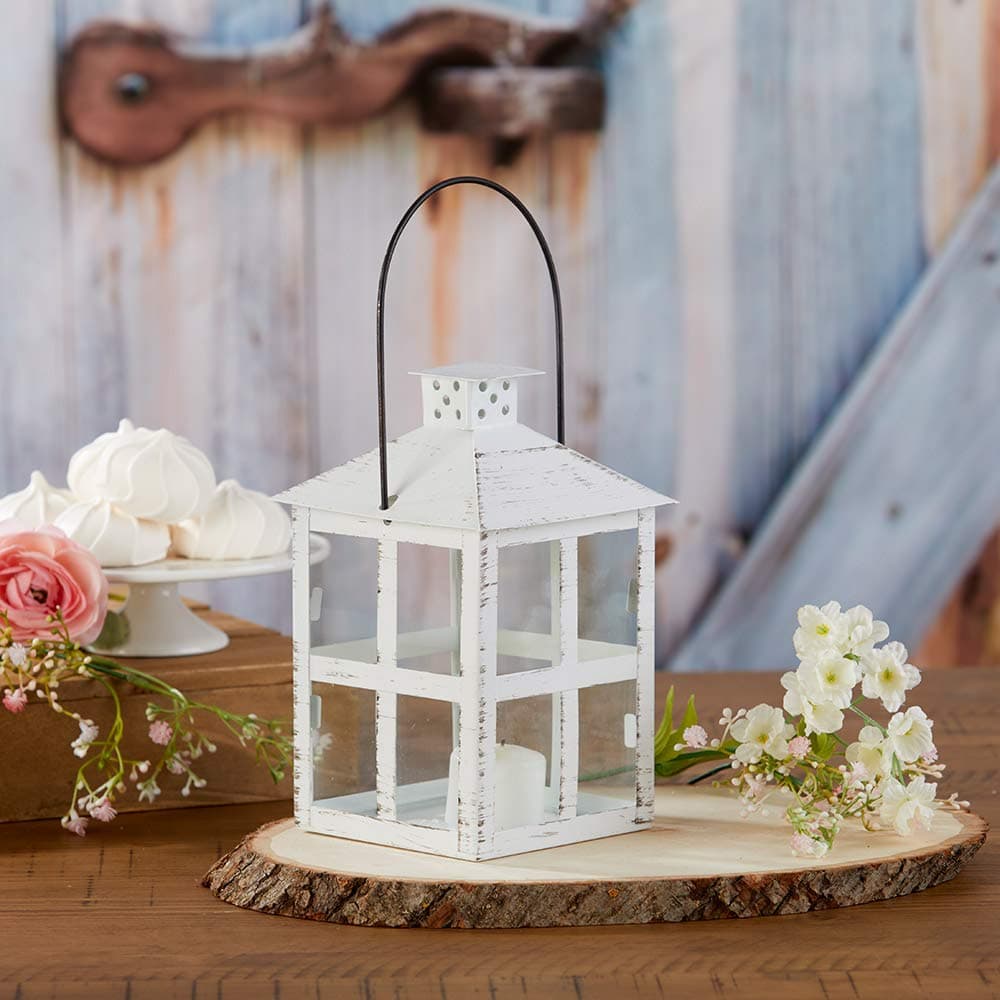 Kate Aspen 7.5 Inch White Vintage Distressed Rustic Candle Holder Decorative Lantern, Wedding Decoration, Centerpiece, Home Décor