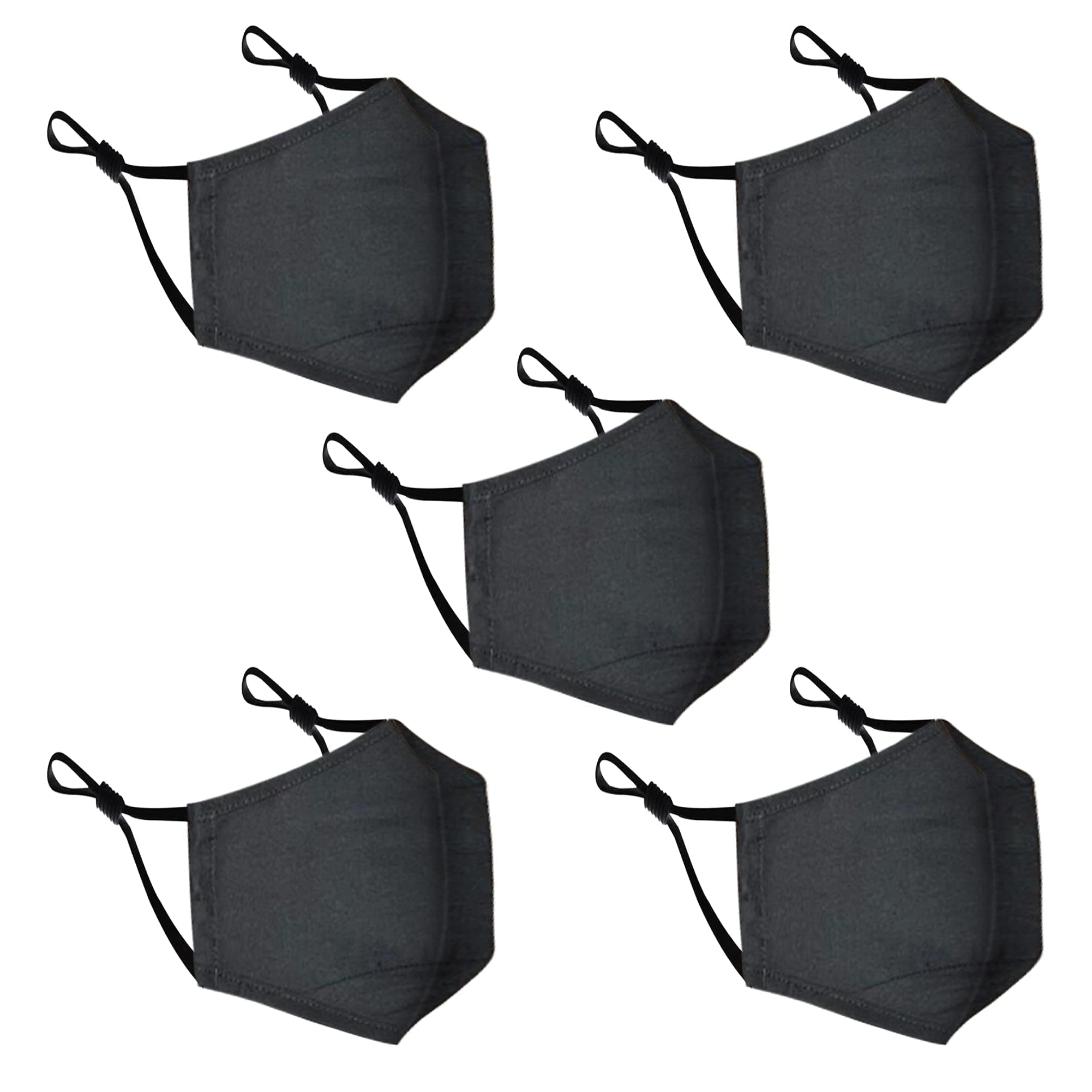 Cotton Face Mask 5 Pack | Handmade in UK Washable Reusable with Nose Wire | Filter Pocket | Adjustable Ear Loops | 3 Layers Cloth Face Masks for Women Men | Black