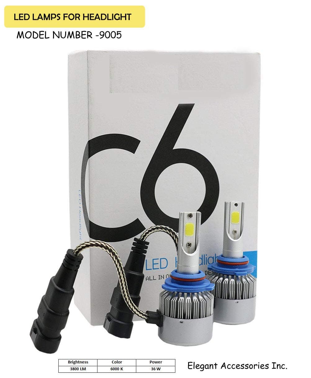 Elegant Accessories INC Led Lamp for Headlight - 9005/ H10 C6-36W/3800 LM, Fan Type (Pack of 2 Led Bulbs,White Super Bright)