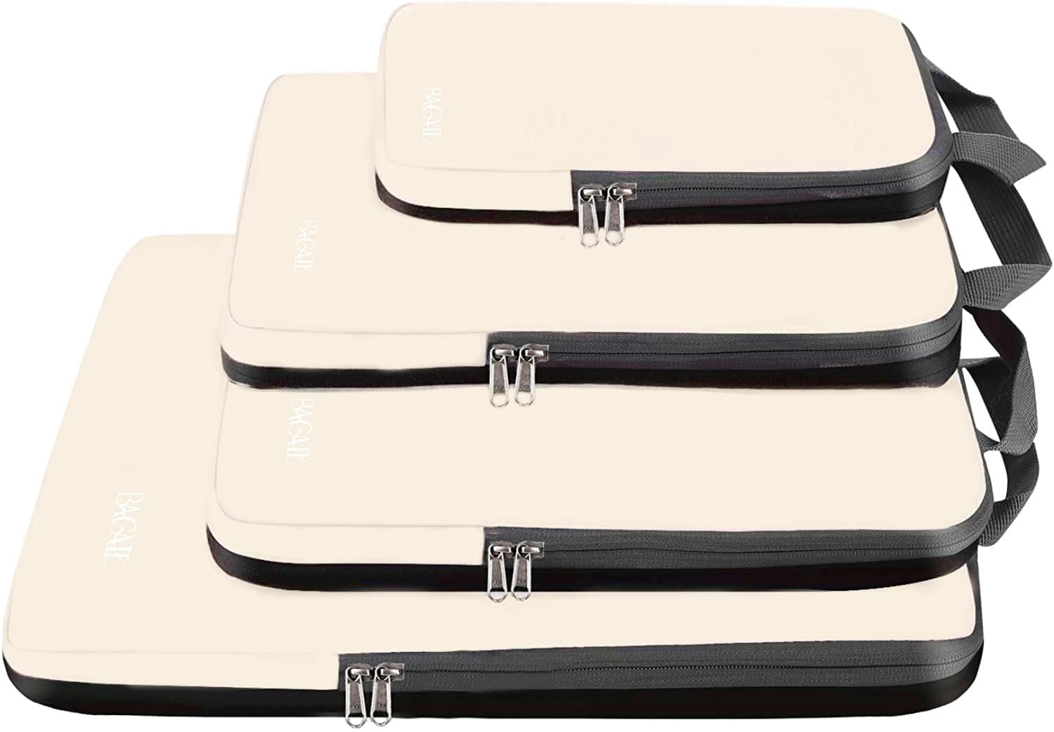 BAGAIL 4 Set/6 Set/8 Set Compression Packing Cubes Travel Accessories Expandable Packing Organizers (Cloth Pattern, 4-Beige)