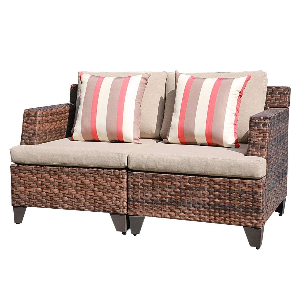 SUNSITT Outdoor Wicker Loveseat Patio Furniture with Beige Cushions, Sofa Cover & 2 Throw Pillows Included, Brown PE Wicker