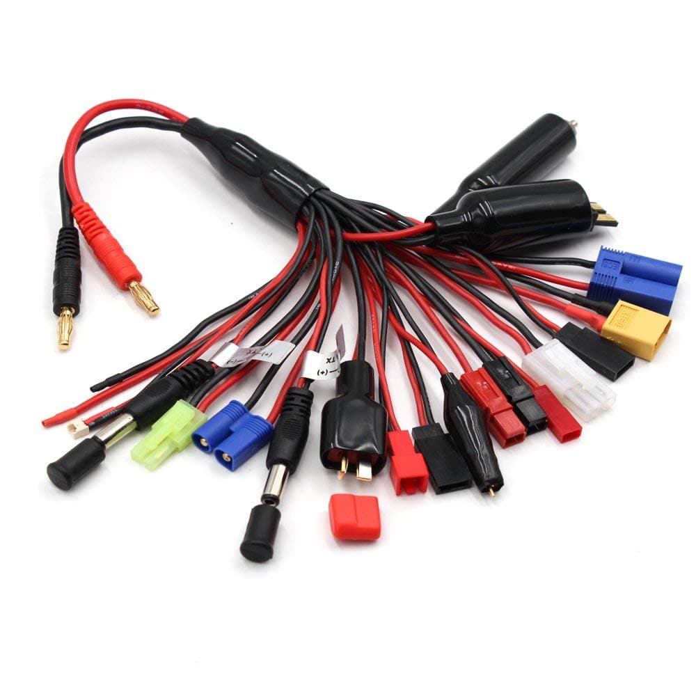 Banana Plug Rc Charger Adapter,LANO 300mm Length Multicolor 18 in 1 RC Battery Charger Multi Charging Lead Adapter Cable Different Plugs Battery Charger Cable