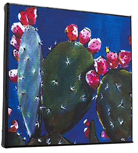 Small Prickly Pear Cactus Painting On Canvas Wall Art Decor 8x8 Ready To Hang