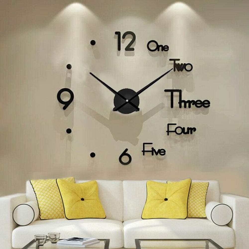 3D Wall Clock Sticker Decor,Innovative Modern Frameless DIY Large Sticker Mirror Wall Decorative Clocks for Home Living Room Bedroom Office Decoration,Black