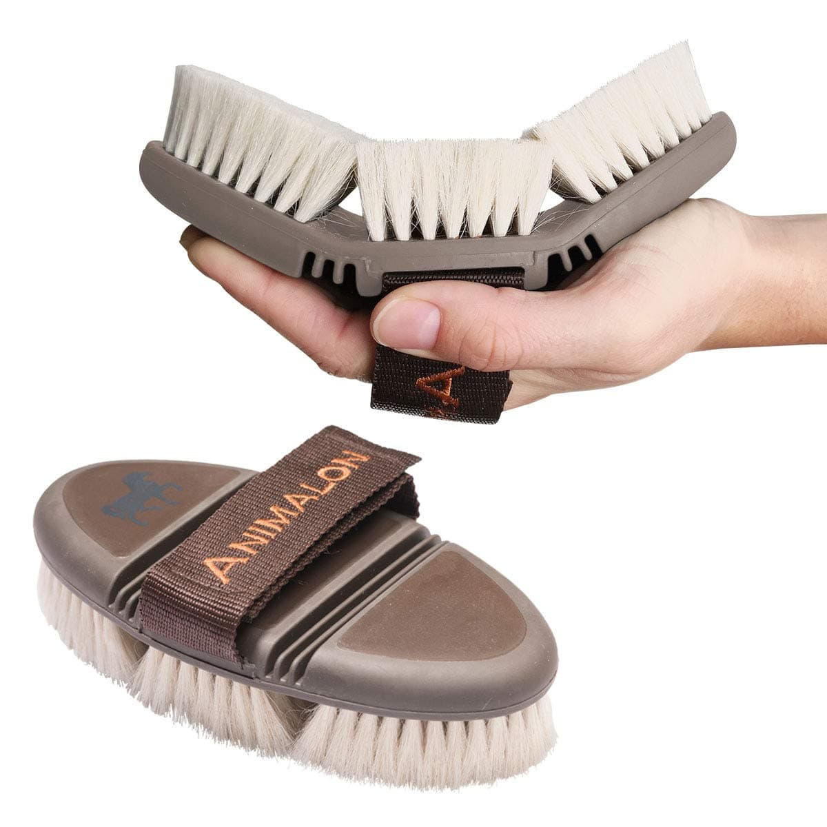 Animalon, CareFlex gloss and petting brush, flexible, super soft and high quality horse dust brush with real goat hair, for sensitive horses, also as a head brush, with velcro