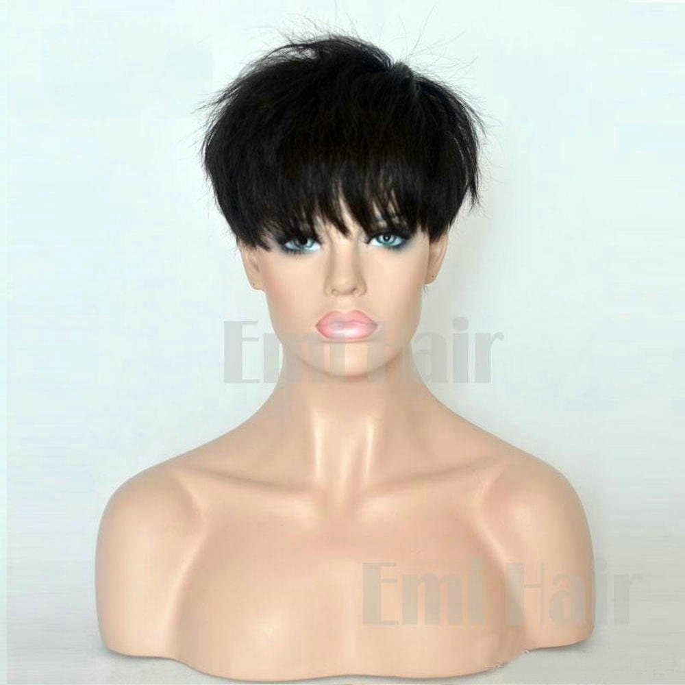 EHair H05 100% Human Hair Pixie Cut Short Wigs for African Americans Black Women (Nature Color Little Brown Can be Dyed to Any Color)