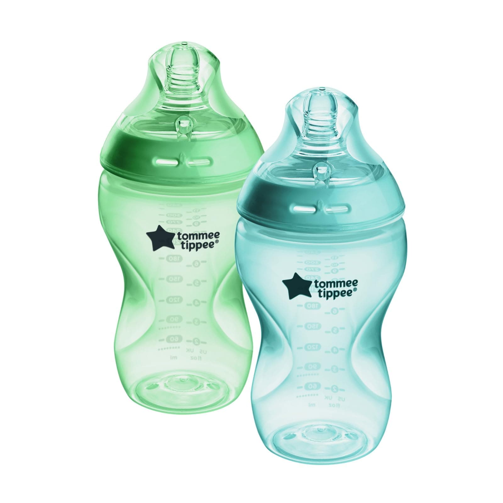 Natural Start Baby Bottle, 11oz, Thicker Feed, Breast-Like Nipple for Babies 6 Months+, Green and Teal, 2 Count