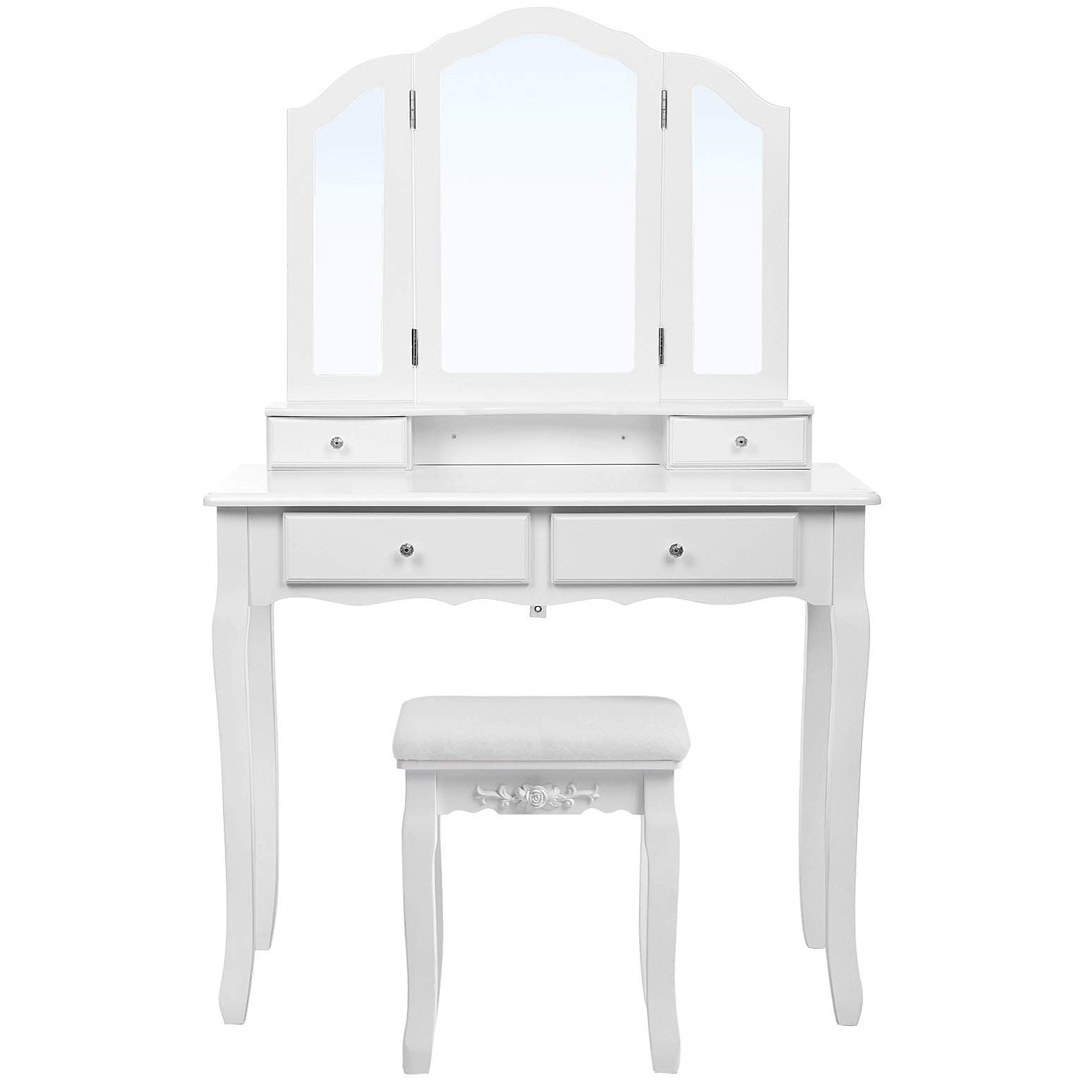 SONGMICS Dressing Table Set White, 90x40 centimeters, RDT07W