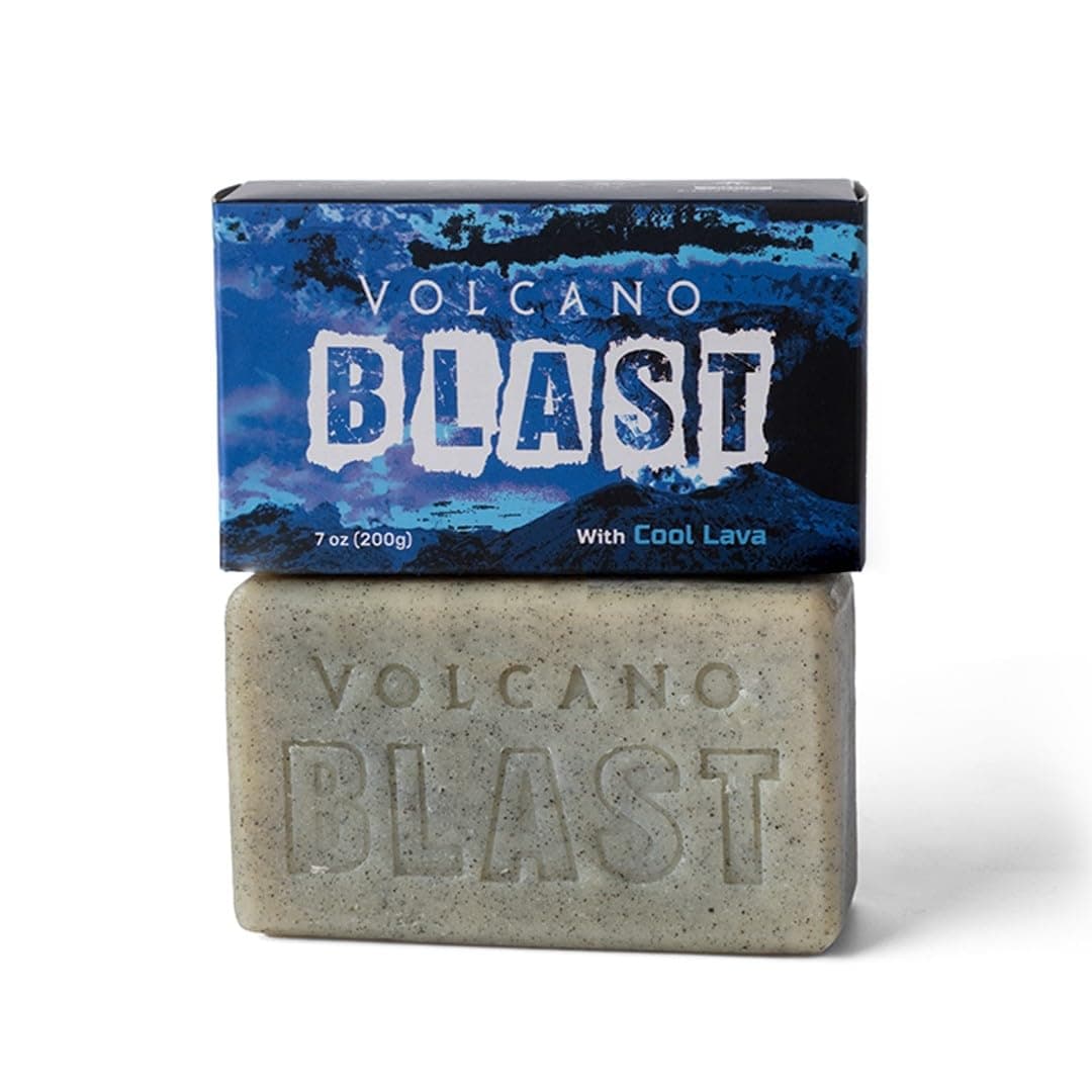 Bali Soap Volcano Blast - Natural Bar Soap for Men, Mechanic & Gardener Gifts - Scrubby Lava Exfoliating Heavy Grit Volcanic Soap with Peppermint and Camphor, Moisturizing and Cleansing, 7oz