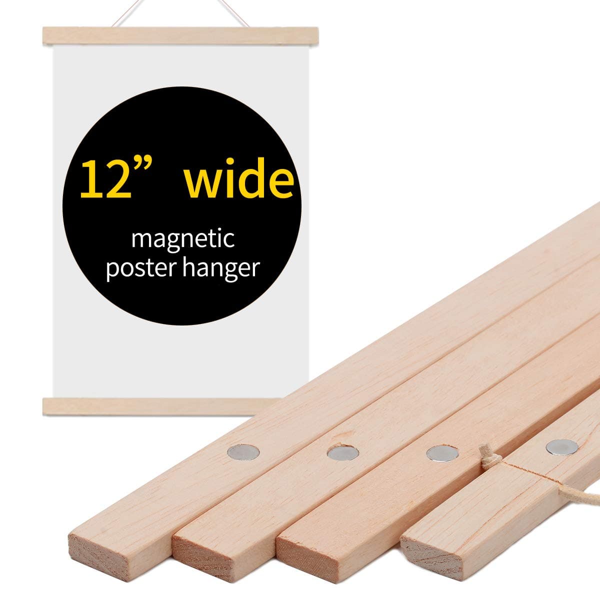 Wiwaplex Magnetic Poster Frame Hanger, 12” Wide Wooden Magnet Frames Hanger for Canvas Artwork Art Print Paper Map Family Kid Photo Picture Wall Hanging (12 Inch)