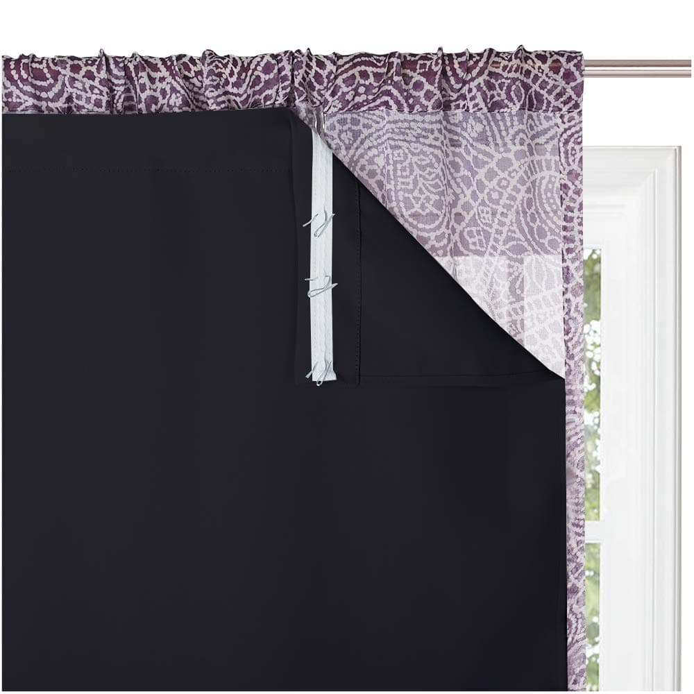KGORGE Blackout Window Curtain Liners - Thermal Insulated Drape Liners for 84 inch Long Curtains, 100% Blackout Lining Drapes for Living Room (2 Pieces, W27 by L80, Black, Hooks Included)