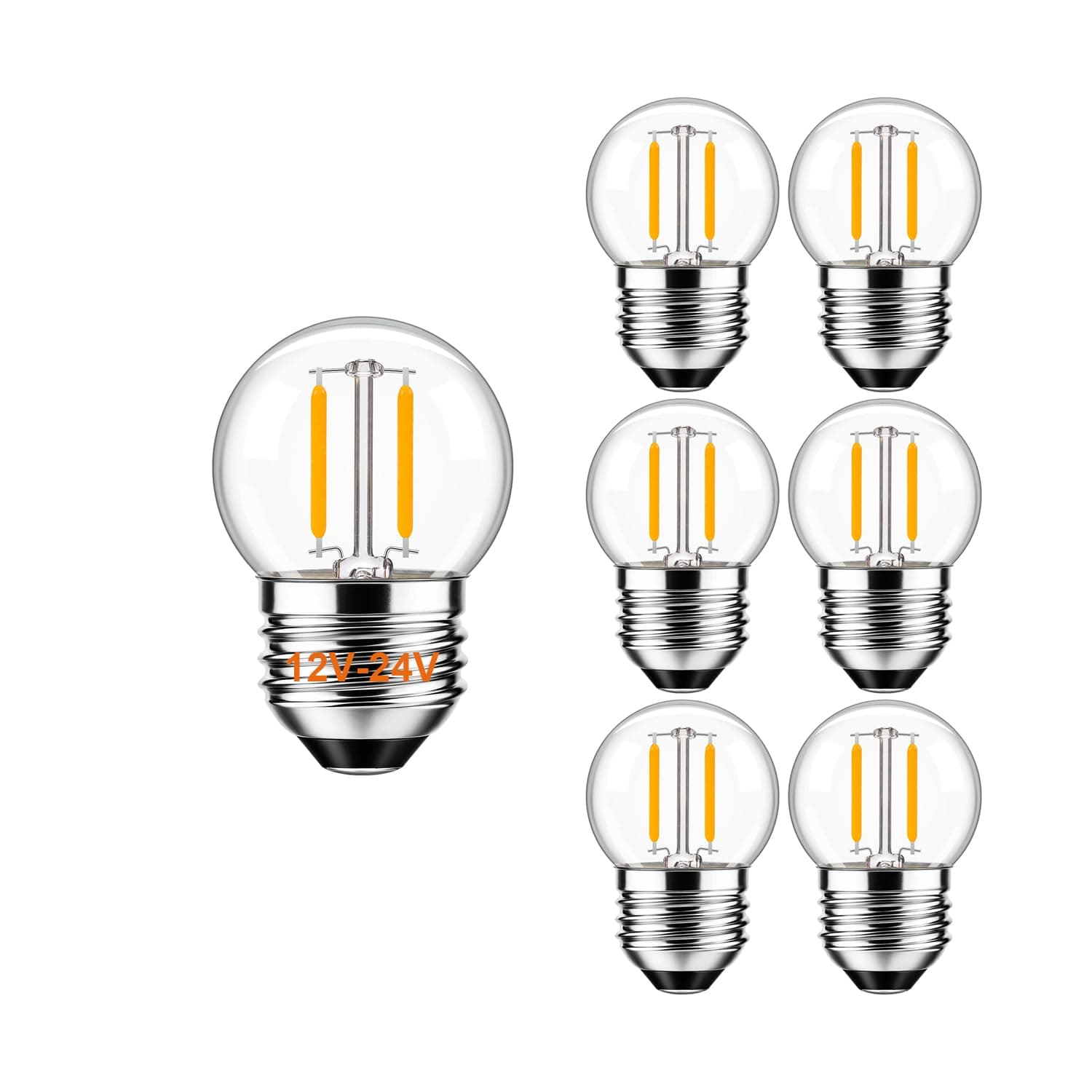 12 Volt Low Voltage LED Light Bulbs - Soft Warm 2700K 1W (Only for 12V -24V DC/AC)- 15W Equivalent E26 Edison Base Small Globe Bulb for RV, Landscape Lights, 6PCS