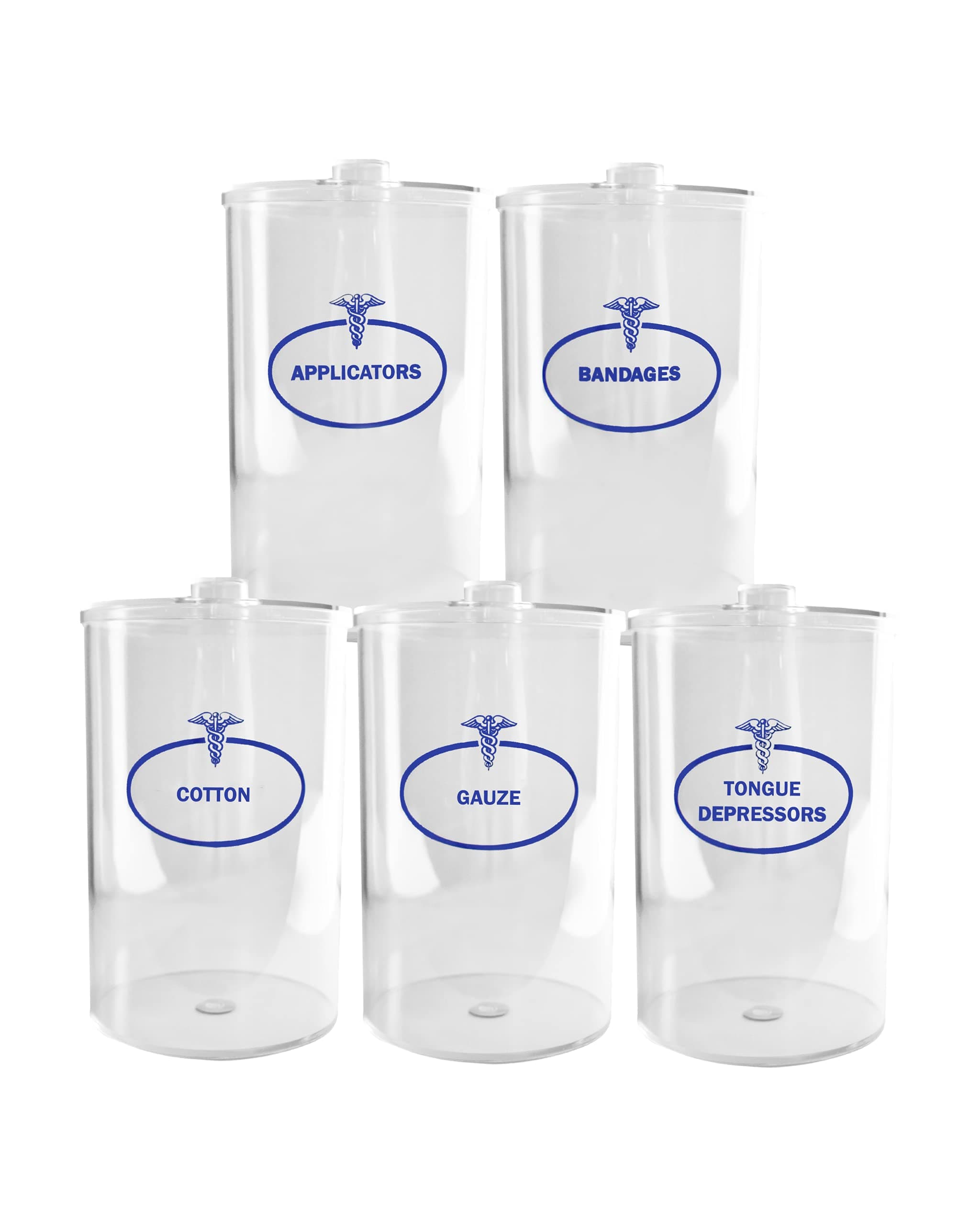 Clear Sundry Jars, Labeled, Unbranded, Set of 5 each