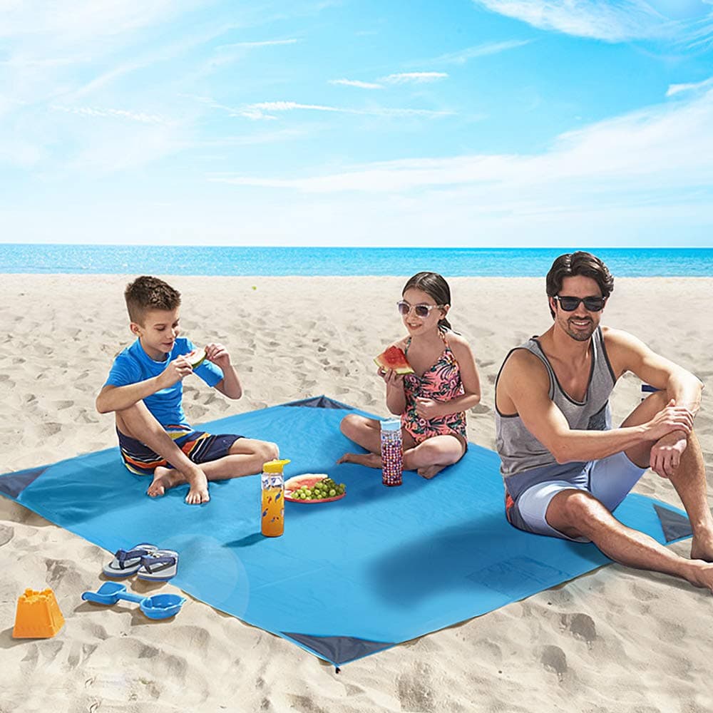 4UMOR Beach Blanket, Portable Lightweight Waterproof Sandproof Pocket Picnic Blanket - 140cm x 200cm Large Picnic Mat and for Outdoor Travel Camping Hiking Activities (Blue)