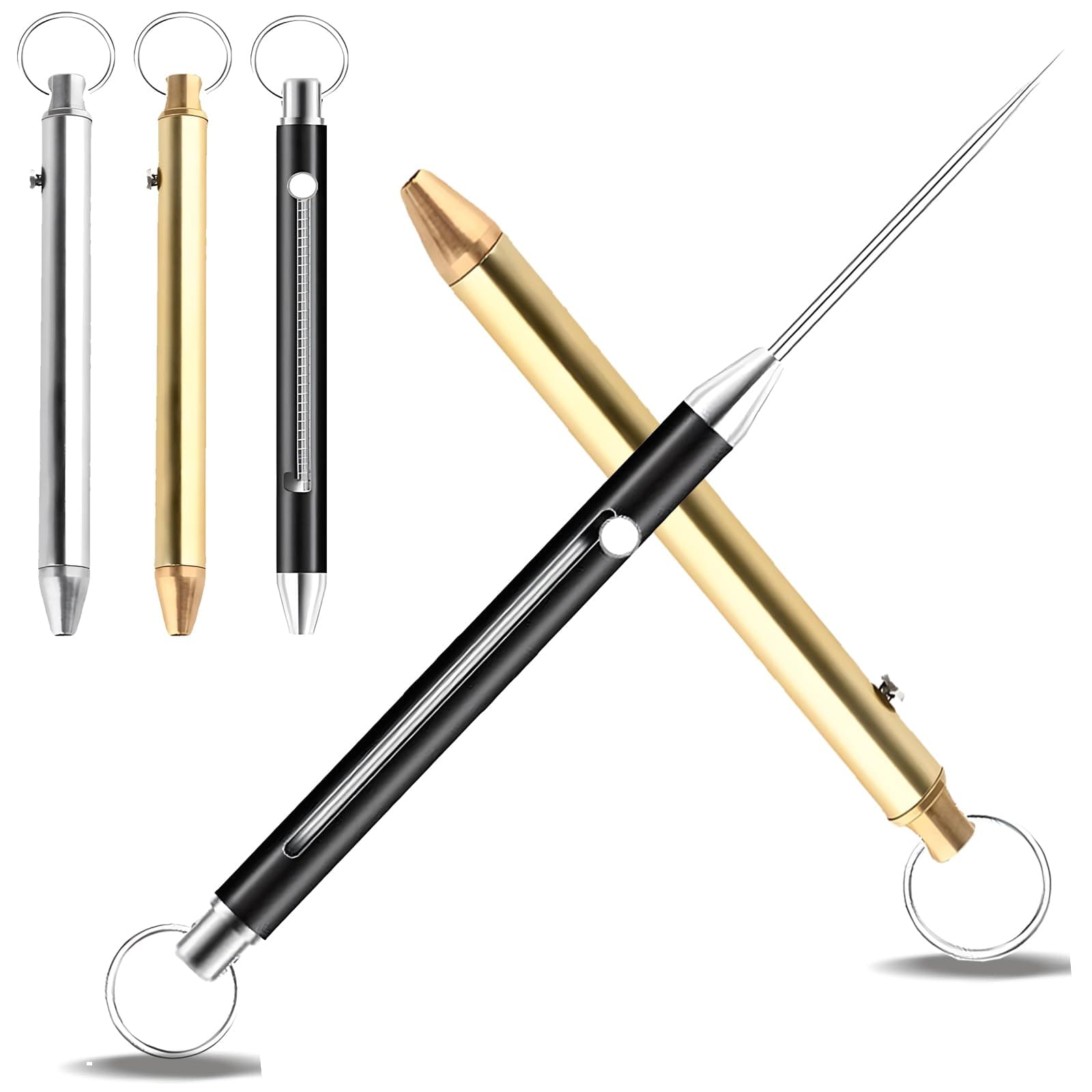 Metal toothpick,Pocket Metal Toothpicks Reusable with Stainless Steel Toothpick Holder Keychain Telescopic Toothpick (3 Pieces)