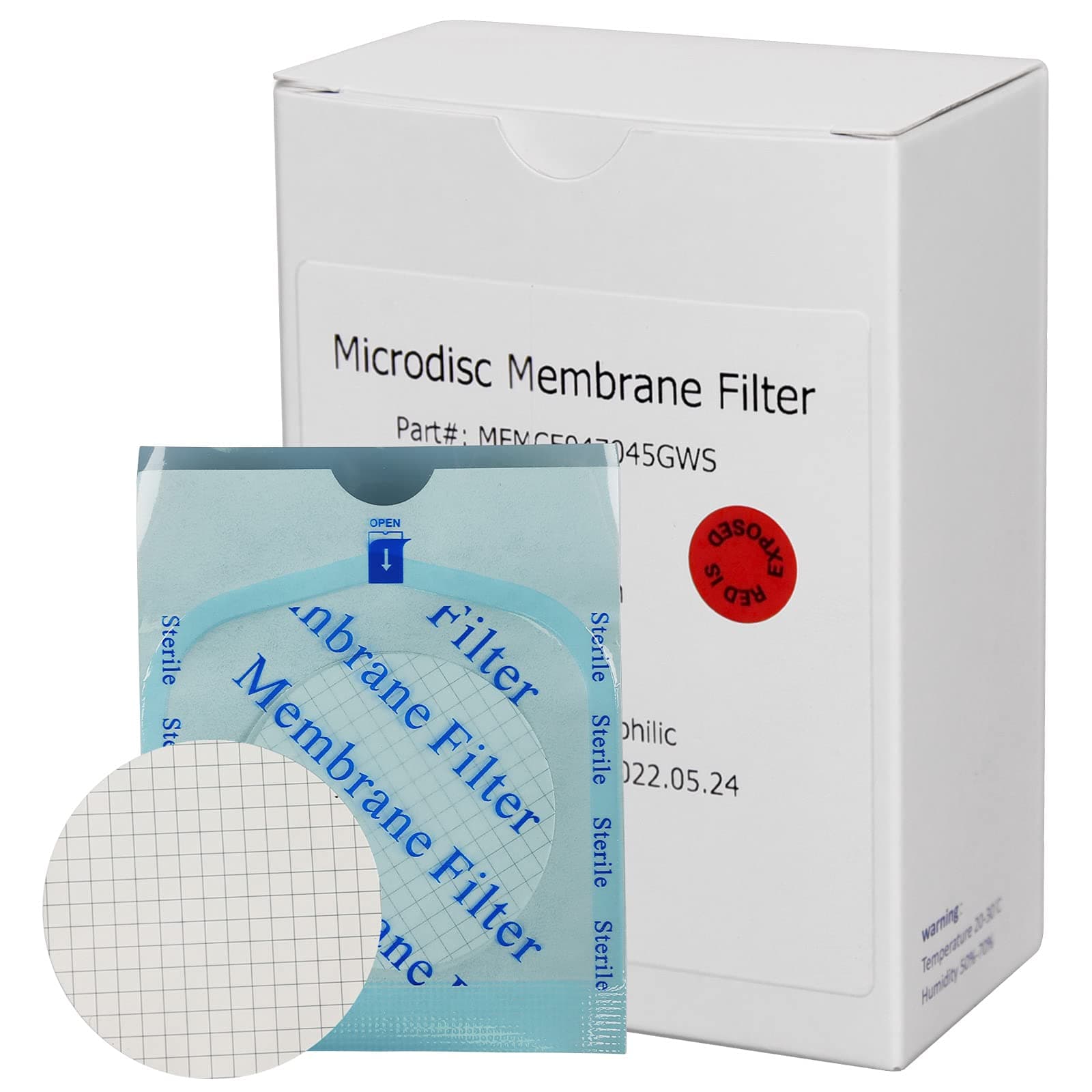 SimPure MCE Gridded Membrane Filter Sterile, 47mm Diameter and 0.45um Pore Size, Individual Pack Membrane Disc Filter, Hydrophilic Filter Paper, Pack of 2000