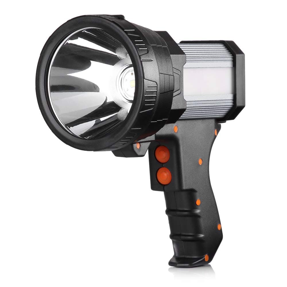 BUYSIGHT Rechargeable Spotlight,1000,000-Lumen Spot Lights Hand held Large Flashlight Handheld Spotlight Lightweight and Super Bright Flashlight (Aluminium_Alloy Silver)