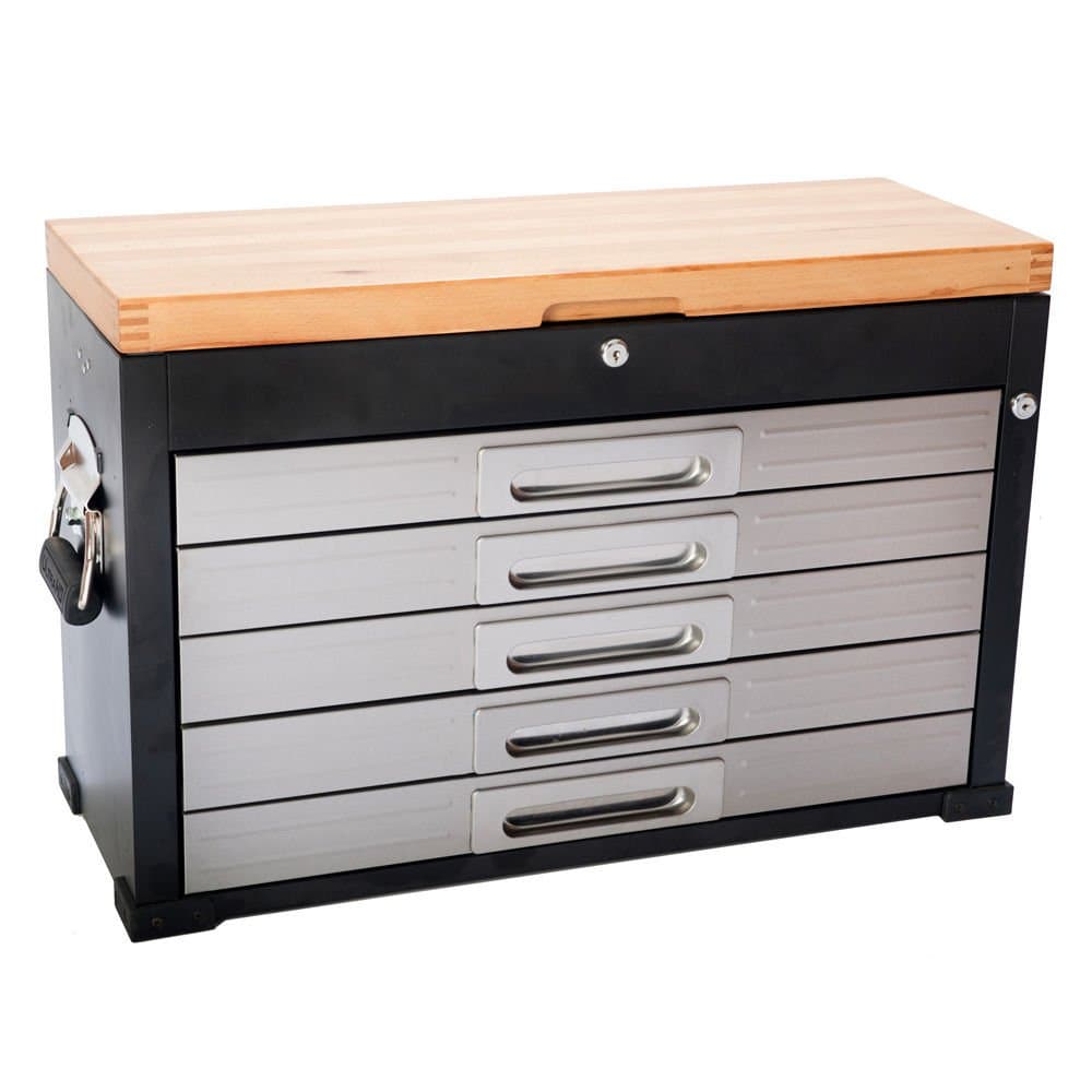 Seville HD 5 Drawer Heavy Duty Timber Top Tool Box Garage Storage, Tool Chest