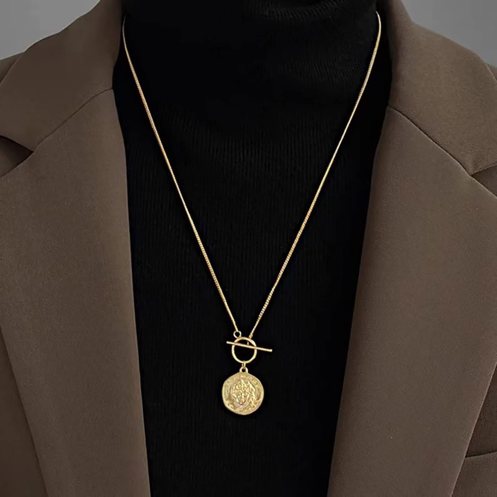 Gold Coin Pendant Toggle Long Sweater Chain Disc Necklace Jewelry for Women and Girls Gifts