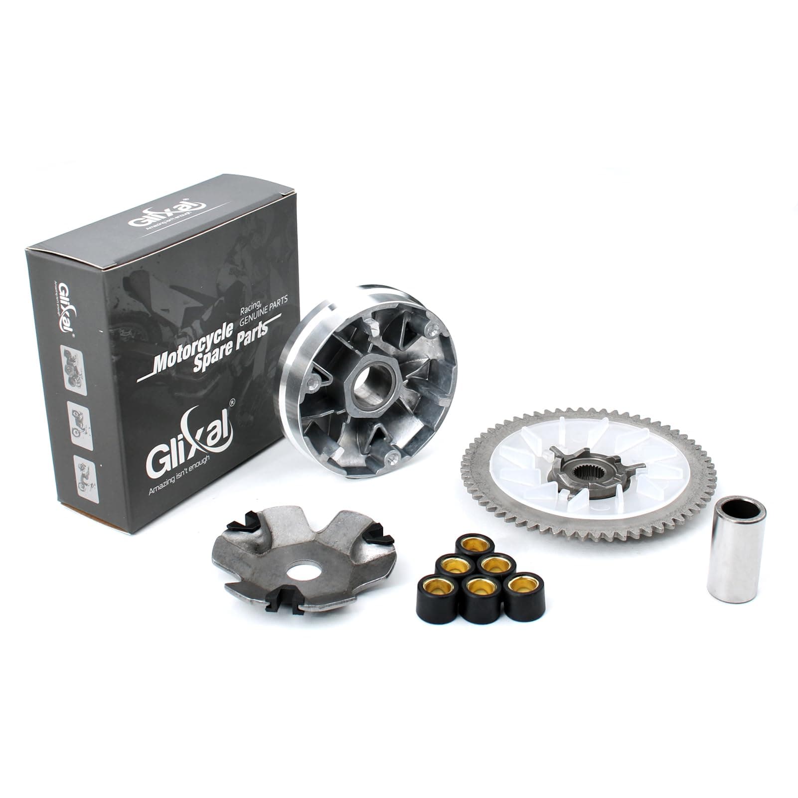 Glixal GY6 49cc 50cc Scooter Moped Complete Variator Kit with 6.5g Roller Weights, Front Clutch Drive Pulley for 139QMB 139QMA Engines
