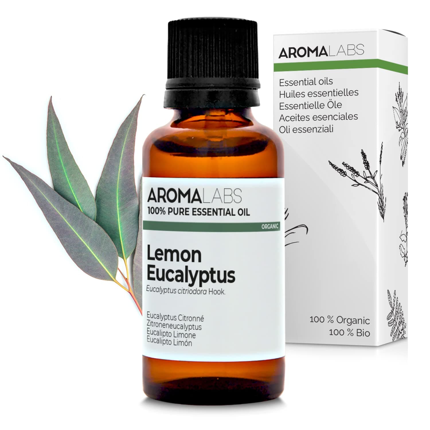 Aroma Labs - Olio Essenziale di Eucalipto Citriodora - Certificato Bio Ecocert - 100% Puro, Naturale, Integrale - Chemiotipo e Composizione Biochimica Garantiti - Ecopackaging Made in France - 30ml