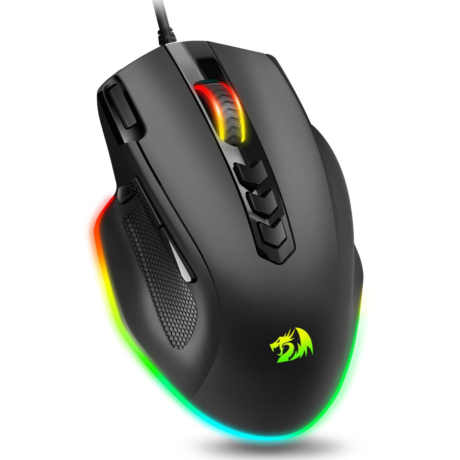 Redragon Wired Gaming Mouse, RGB Backlit Ergonomic Gamer Mouse Up to 8000 DPI, 11 Programmable Buttons & 7 Backlit Modes, Extra Sniper Button, Mouse Gamer for Windows PC Gamers, M614