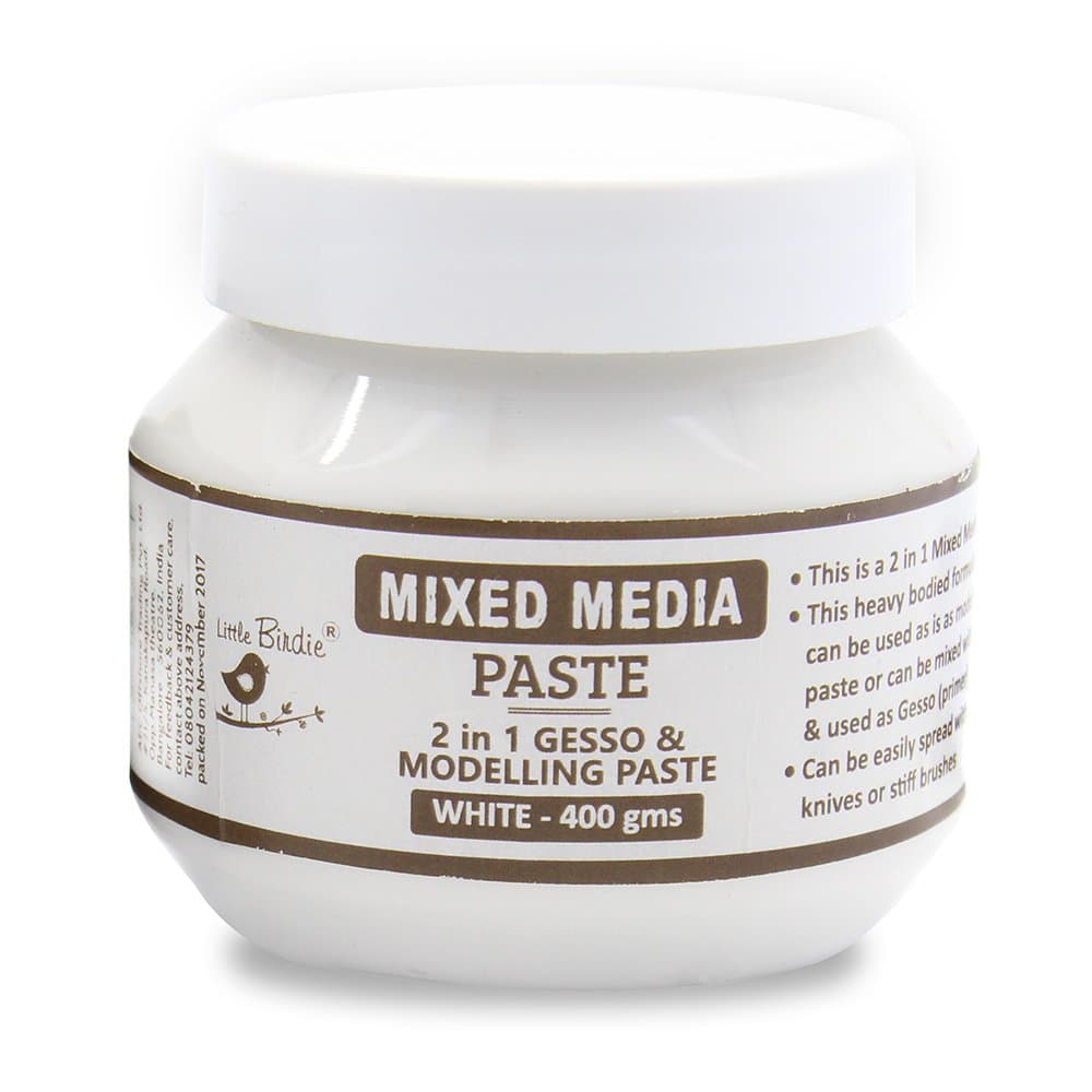 - Little Birdie-Mixed Media Paste 2 in 1 -White 400gm | Versatile Gesso & Modelling Paste for Multi-Surface Priming, Creating Textures | Non toxic and Easy Application